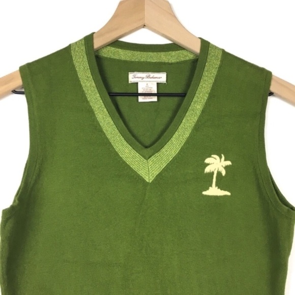 TOMMY BAHAMA Sweater Vest Top Y2K Style 90s Vibes Palm Tree Preppy Size Small - Picture 2 of 9